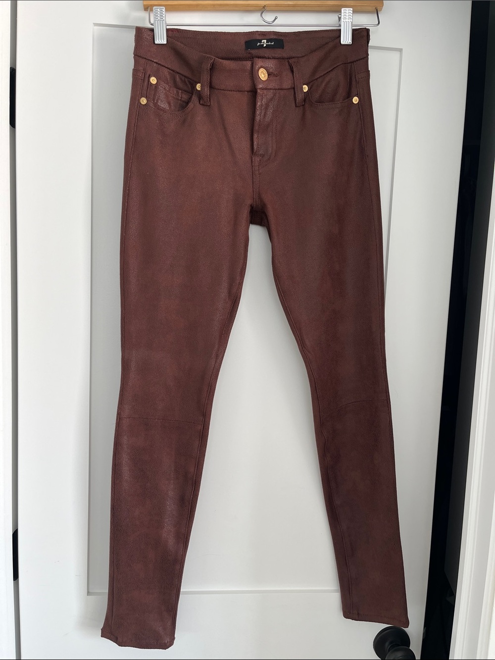 7 For All Mankind Brown Faux Leather Skinny Pants